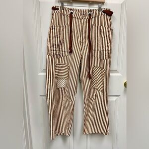 eesome Rust Striped Barrel Cargo Pants with Tie Accent at Waist